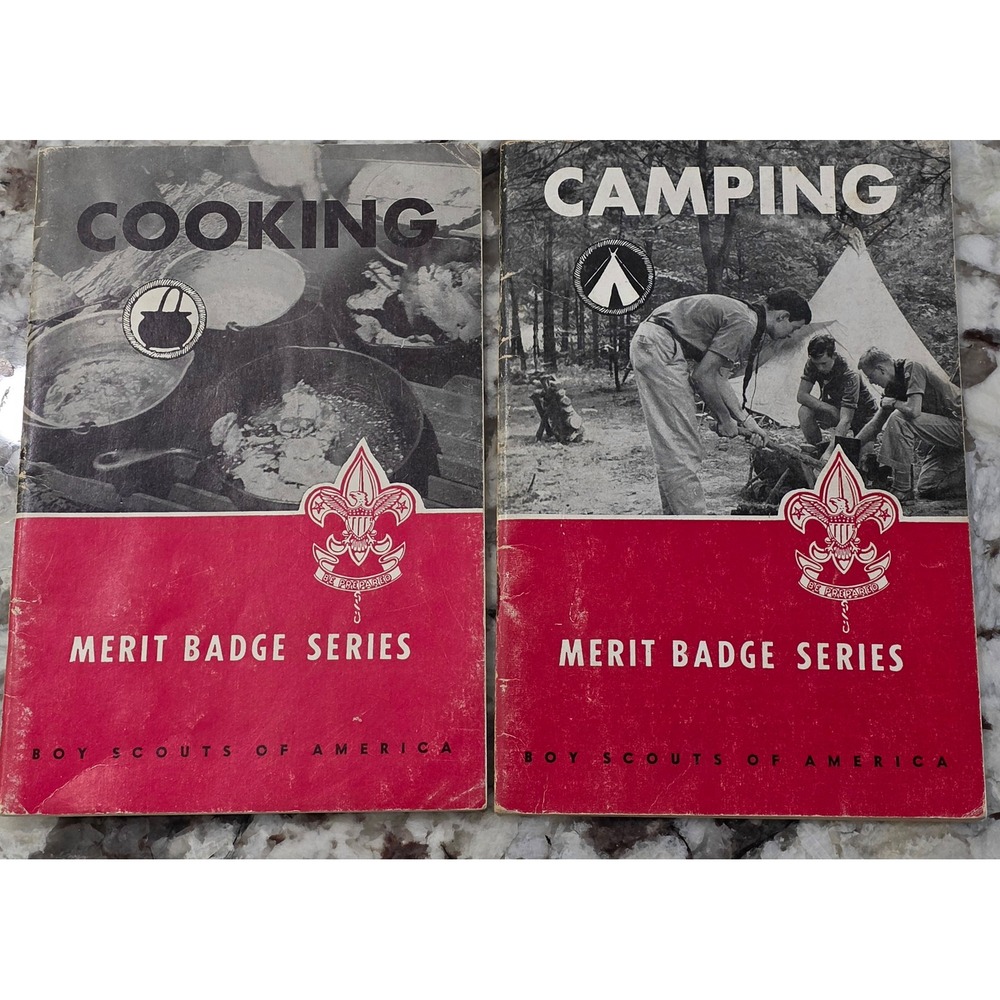 Vintage Boy Scouts of America Merit Badge Series Camping 1961 & Cooking 1965 Lot